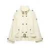 Casaco Trench Coat Feminino Elegante Moda 2026 Nova Tendência Europeia e Americana Transfronteiriça Atacado Gola Alta Silhueta de Ombro Curvo Cintura com Amarração
