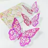 Pegatinas de pared autoadhesivas 3D tridimensionales de mariposa hueca de diez colores, pegatinas de decoración para festival, boda, fiesta BR-HD003