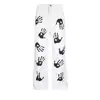 Pantalones de Mezclilla Acampanados Blancos Unisex Hip-Hop Tendencia Calle Original Estilo Americano Estampado de Palmera Vintage
