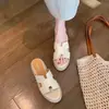 Pantuflas Tejidas de Paja con Suela Gruesa para Mujer 2026 Verano Nuevo Estilo Sandalias Retro con Forma de H Cuña de Suela Gruesa Zapatos sin Cordones