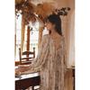 Verano Nuevo Algodón Satén Elegante Elegante Estampado Espalda Descubierta Jersey Manga Larga Camisón para Mujer Hogar Dormir