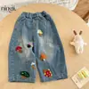 Jeans para niñas Ningli, nueva moda de otoño, atuendo infantil moderno, pantalones curvos para bebés, pantalones de estilo primavera y otoño