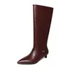 Botas de Caballero de Piel de Vaca Botas Altas para Mujer Otoño e Invierno Nuevas Piel Genuina Punta Fina Tacón de Aguja Tacón Medio Botas hasta la Rodilla Botas Rectas para Mujer