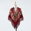 Xale Grande Feminino Estilo Étnico Russo Ucraniano de Xinjiang Lenço com Franjas Outono e Inverno Lenço Quadrado Grande Estampado Retrô