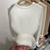 Suéter Tejido Grueso Cálido de Forro Polar Integrado Estilo Europeo para Mujer, Camisa Base Estilo Básico Simple, Top Versión Coreana Primavera 2026