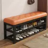 Banqueta para cambiar zapatos en la entrada de casa con cojín suave, zapatero de arte de hierro de lujo