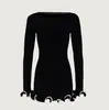 Vestido Casual Elegante de Color Sólido con Cuello Redondo, Ajuste Delgado, Manga Larga con Volantes, Estilo Europeo y Americano, Nuevo de Otoño, Disponible