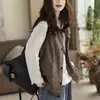 Chaleco chaqueta de trabajo para mujer estilo vintage, algodón lavado, abrigo corto casual con cuello alto