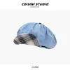 Boina de Nube de Mezclilla para Mujer 2024 Nueva Vintage Cuadros Octagonal Primavera y Verano Gorra de Pintor Protector Solar Mujer