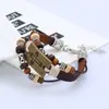 Comercio Exterior Más Vendido Popular Hecho a Mano con Perlas Artístico Retro Tejido a Mano Pulsera de Cuero Cruzada