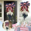 Nueva Corona de Día de la Independencia Americana Transfronteriza con Espigas de Trigo Rojas, Blancas y Azules, Corona Decorativa de Pared Colgante para Patio y Puerta Principal