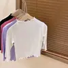 Camada Base Modal para Meninas Primavera e Outono 2026 Novo Estilo Crianças Médias e Grandes Estilosa Cor Sólida com Babados Manga Longa Camiseta Top