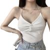 Camisola cruzada con cuello estilo Hong Kong para mujer, estilo francés, con hermoso diseño en la espalda, sin mangas, sexy.