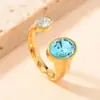 Anillo de apertura de acero de titanio transfronterizo europeo y americano, simple, geométrico, fundición, ovalado, incrustado, anillo de circón, joyería de oro de 18k, venta al por mayor
