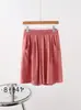 Nova saia-calça curta de sarja de algodão lisa de cor sólida para mulheres, cintura elástica, peça externa casual, shorts de trabalho com bolso