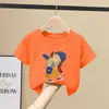 Camiseta de Manga Corta de Algodón Puro para Niñas, Top de Ropa Infantil de Dibujos Animados Moderno y a la Moda, Camiseta Casual Versátil de Cuello Redondo para Bebés Niñas, Manga Media