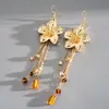 Pendientes de Gancho con Borla de Cristal Floral de Superficie Lisa Transfronterizos Europeos y Americanos, Pendientes Exquisitos, Dulces y Elegantes, Pendientes de Nicho de Lujo Ligero de Gama Alta