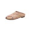 Sapatos Muller de pele de carneiro confortáveis estilo preguiçoso 2024 verão, chinelos soltos, bico redondo, couro genuíno, uso externo, para mulheres