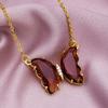 Nuevo collar de acero inoxidable con forma de mariposa y cristal para novia, pareja, sencillo, dulce y elegante, cadena de clavícula, colgante