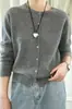 Cardigan de Tricô com Gola Redonda 5% Cashmere 95% Lã Merino para Mulheres, Peça para Cobrir em Ambientes com Ar Condicionado na Primavera e Verão, Suéter Top Soltinho de Manga Longa