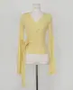 Camiseta Sexy Feminina de Renda com Cadarço na Cintura, Manga Longa Fina, Curta ou Longa, Nova para o Verão 2024 de Dongdaemun, Coreia