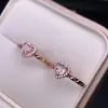 Anillo de Morganita Natural con Cristales Limpios y Color Único, Chapado en Plata S925 con Oro Rosa, Piedra Principal de 5 mm