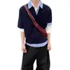 Camiseta Polo a Cuadros de Manga Corta Falsa de Dos Piezas Estilo Americano Transfronteriza para Mujer y Hombre, Verano Retro Estilo Universitario, Camiseta Versátil Casual Holgada