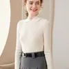 Suéter de Cachemir con Cuello Polo para Mujer Otoño e Invierno Nueva Moda Delgado Camiseta Interior de Punto de Cachemir de Manga Larga Camiseta Básica
