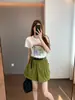 Algodão Peruano! Camiseta Feminina de Verão com Bordado de Letras Macio e Fino, Gola Redonda Solta, Ombro Normal e Manga Curta