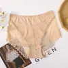Bragas de Encaje Completo Estilo Francés, Refuerzo 100% Algodón Puro, Alta Elasticidad, Cintura No Ajustada, Bragas de Alta Gama para Mujer Color Morandi