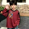 Camiseta de manga larga de algodón puro para niños, moda de primavera y otoño, capa base para niños, cuello redondo de dibujos animados, top holgado estampado versátil, camiseta moderna