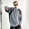 Suéter de cuello alto a rayas de bloques de color de diseño retro americano, cárdigan de punto para pareja, chaqueta de punto para hombre, forro polar de invierno