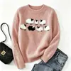 Suéter de Punto Redondo Retro Europeo y Americano Transfronterizo Casual Holgado Bloque de Color Manga Larga Suéter Fair Isle para Mujer