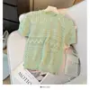 Blusa de Tricô Redonda com Manga Curta, Vazada em Crochê e com Pedrarias Pesadas Estilo Coreano para Mulheres, Verão Fina Slim-Fit Emagrecedora Roupas Femininas