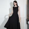2026 Nueva Ropa de Verano para Mujer Estilo Francés Sencillo Ceñidor de Cintura Adelgazante Vestido Largo Negro sin Mangas 9788