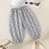 Pantalones anti-mosquitos para niños, pantalones tipo linterna de seda helada para niñas, pantalones finos para niños, pantalones anchos para niños pequeños, pantalones largos de verano con puño