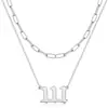 El mejor vendido en Europa y Estados Unidos 111-999 collar digital de doble capa apilado acero inoxidable 18K horno vacío Oro collar que no se decolora