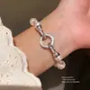 Pulsera Geométrica con Perlas de Zirconia y Perlas, Pulsera de Moda, Sencilla y Versátil, Joyería de Gama Alta de Nicho para Mujeres
