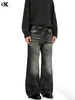 Jeans Rectos Lavados Negro Estilo Americano 11Kn para Hombre y Mujer, con Bigotes 3D, Adelgazantes, de Corteholgado, Jeans Vintage de Pierna Ancha