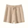Shorts de Cashmere com Cordão de Cintura Alta para Mulheres, Tricot Fino Emagrecedor Outono e Inverno Lã Nova Malha Moda Casual Shorts Externos