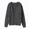 Cárdigan de punto con cuello en V de lana de camello para mujer, suéter estilo nuevo otoño 2026, chal, top de manga larga con hilo de colores
