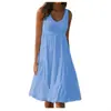 2025Wish Amazon Aliexpress Ropa de Mujer 7 Colores 5 Tallas Sin Mangas Cuello Redondo Patchwork Dobladillo Amplio Vestido de Playa Estilo Europeo y Americano