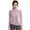 Ropa de Yoga para Mujer, Estilo Otoño e Invierno, Corte Ajustado, Alta Elasticidad, Cuello Redondo, Manga Larga, Entrenamiento para Correr, Ropa de Fitness de Secado Rápido, Top Cómodo