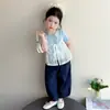 Conjunto de Verão para Meninas 2026 Novo Estiloso Infantil Casual de Verão Conjunto de Duas Peças Finas de Manga Curta