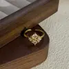 Anillo Abierto de Lujo Ligero Vintage de Forma Cuadrada con Incrustaciones de Diamantes de Circonia en Forma de Rombo, Anillo Exquisito de Corona Apilable de Nicho
