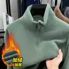 Moletom Espesso com Zíper Parcial Sherpa Dupla Face 500g para Homens Manga Longa Outono e Inverno Roupa Masculina Versão com Forro de Fleece