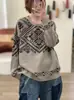 Nuevo Suéter de Punto Jacquard de Cuello Redondo Cruzado Otoño/Invierno 2026 Suéter Versátil de Punto Holgado de Manga Larga Gruesa para Mujer