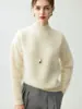 Top Feminino Outono/Inverno Gola Alta Malha Canelada Baby Cashmere Modelagem Solta Base de Cashmere