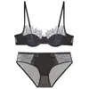 Lingerie Estilo Francês para Mulheres, Sutiã de Renda com Cílios e Tecido Satinado de Algodão Fino, Conjunto de Sutiã Push-Up Macio com Aro para Seios Pequenos