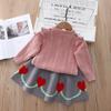 Outono e Inverno Novo Tamanho Feminino Tesouro Doce Amor Crewneck Suéter Saia Menina Pullover Saia Curta Vestido de Malha